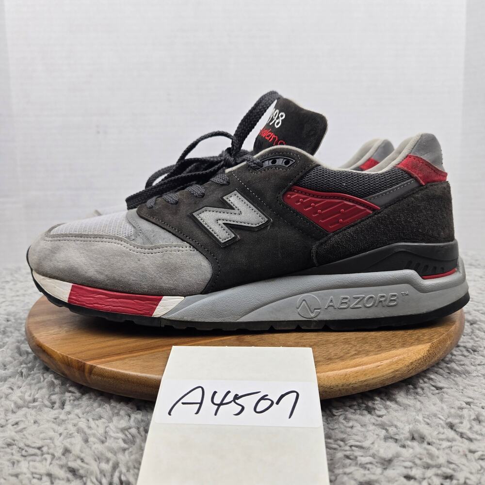 New Balance Mens 11D 998 USA Age of Exploration Grey Red Suede Daily Sneaker